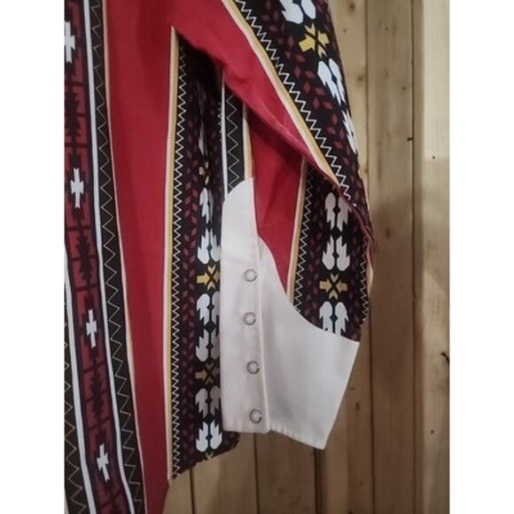 VTG Steer West Western Pearl Snap Down Long Sleeve Shirt Size L Red Black Navajo - Picture 8 of 15